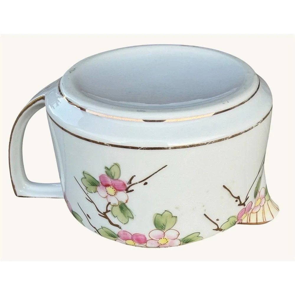 Antique Porcelain Creamer Japanese Style Hand Painted Pink Cherry Blossoms Pink